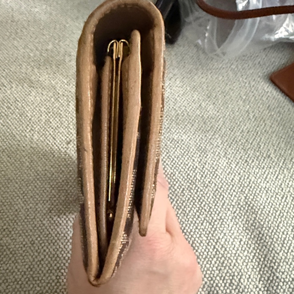 Dior Tan and Brown Monogram Wallet with snap clip close pouch. - Picture 7 of 13